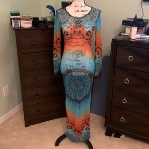 Uptown USA Maxi Mesh Long Sleeve Dress